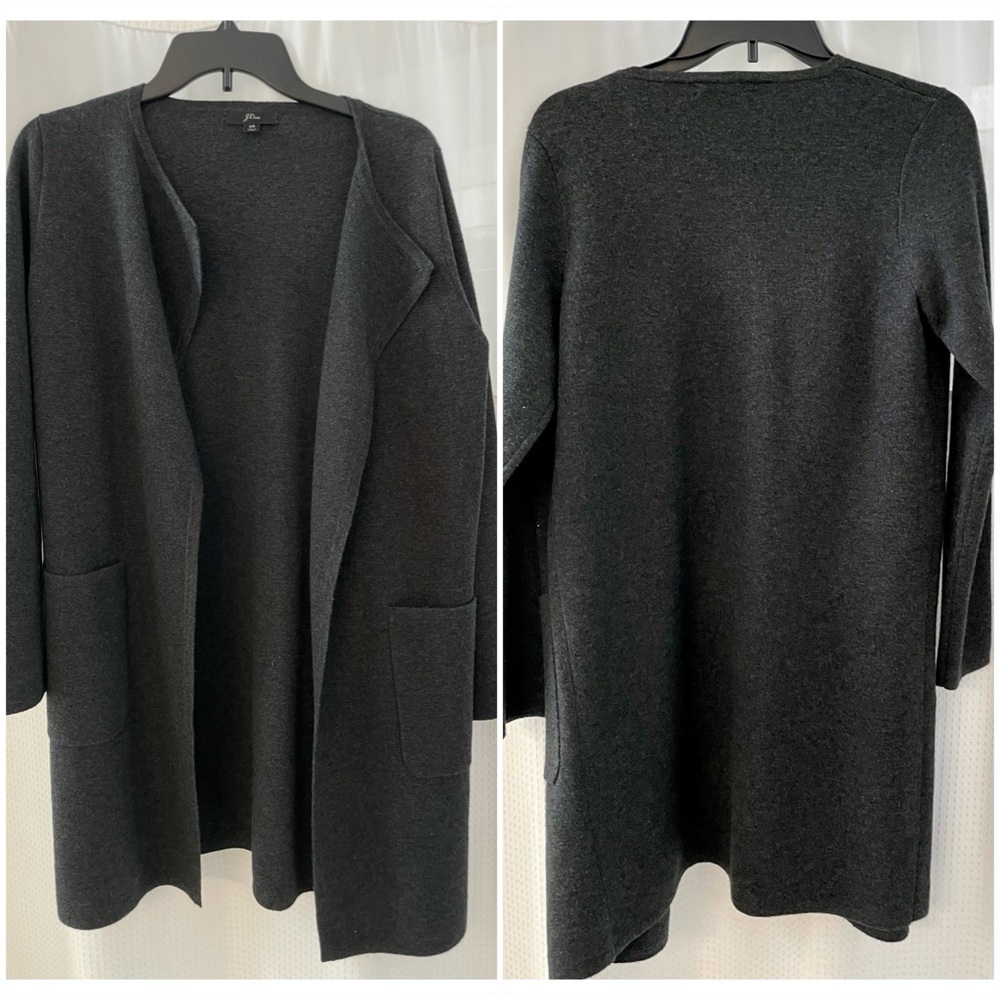 J. Crew charcoal Grey collarless sweater-blazer - Picture 3 of 13